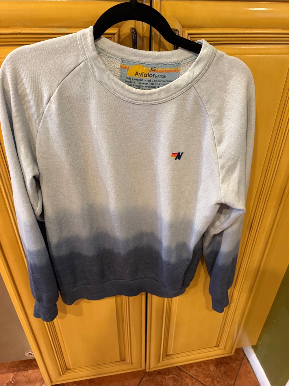 Aviator Nation Ombre Crewneck Sweatshirt - Light Gray to Charcoal size xs